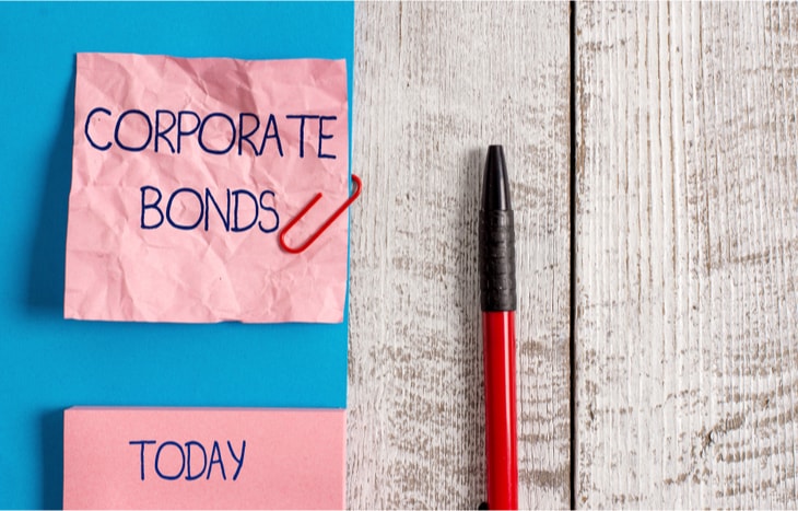 A post-it note with a paperclip that says "corporate bonds"