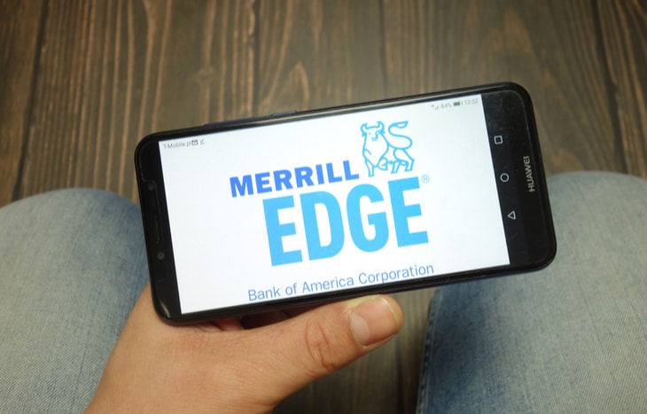 A phone screen displaying the Merrill Edge trading app - read our full review at Investment U.