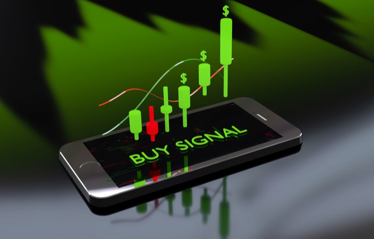 A lit up buy signal stock market indicator