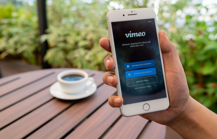 Vimeo stock is the latest spin-off IPO from parent company IAC. Vimeo is a video platform whose login screen can be seen on a mobile device.