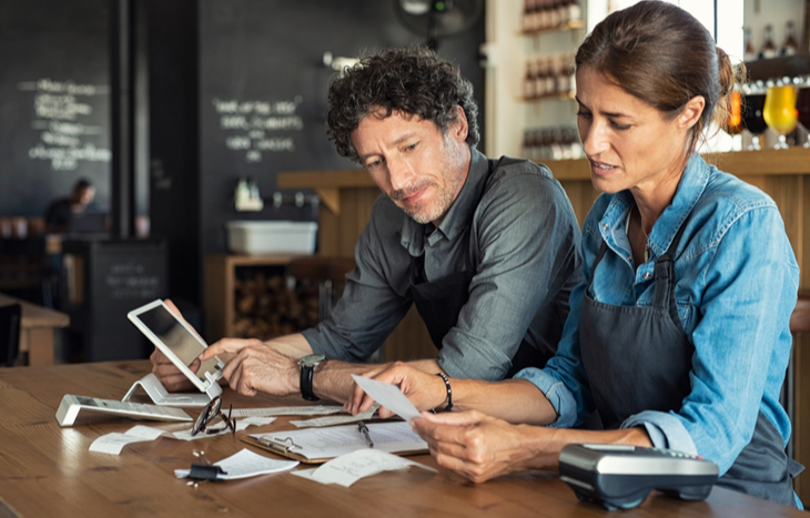 A financial team going over business expense for a company